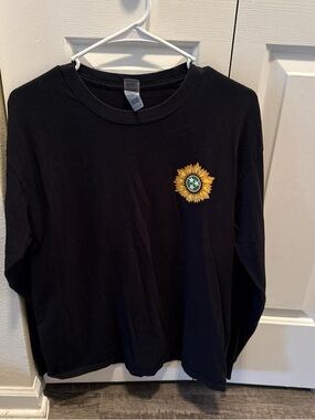 Black Long-Sleeve Tee with Sunflower Graphic